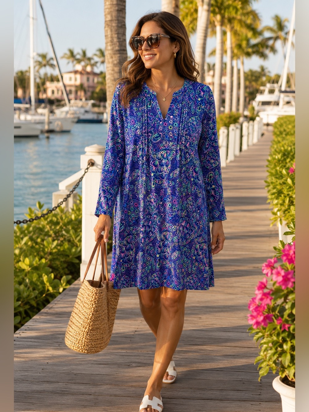Lilly Pulitzer Aubrey UPF 50+ Dress Take‎ It Slow Lapis Lazuli Blue Rayon S NWT